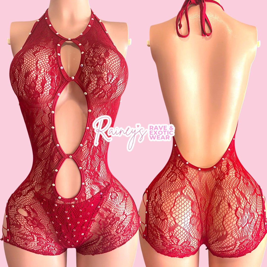 Red Fishnet Romper