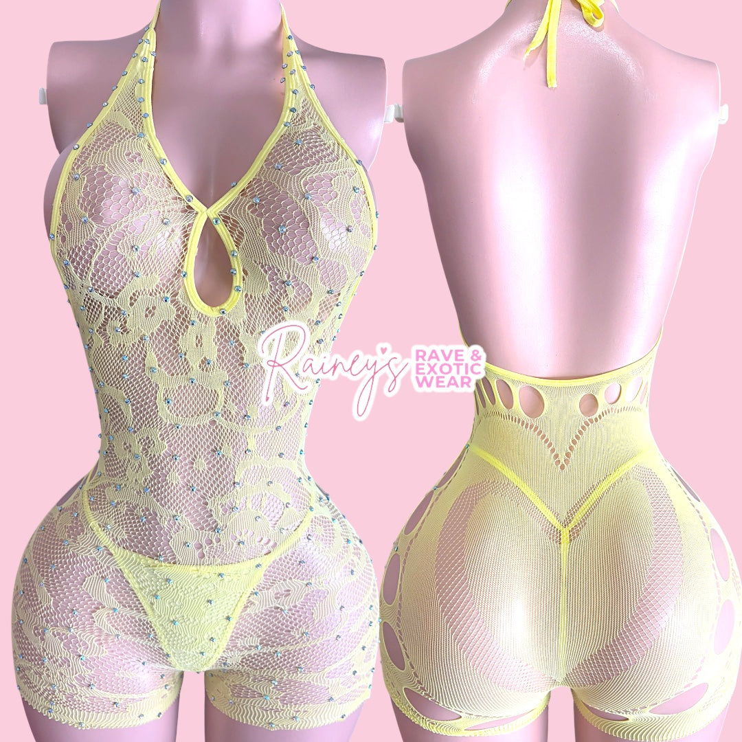 Yellow Fishnet Romper