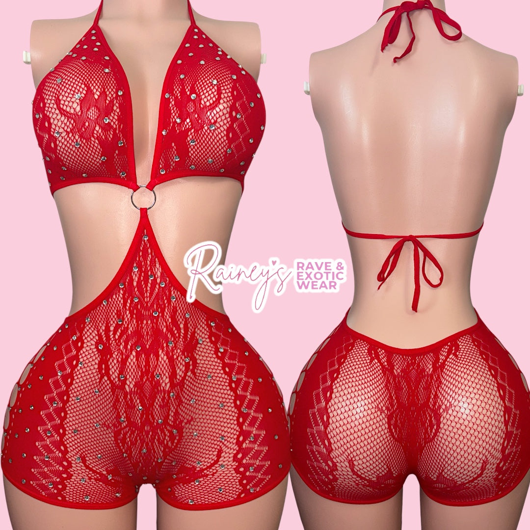 Red Oring Fishnet Set
