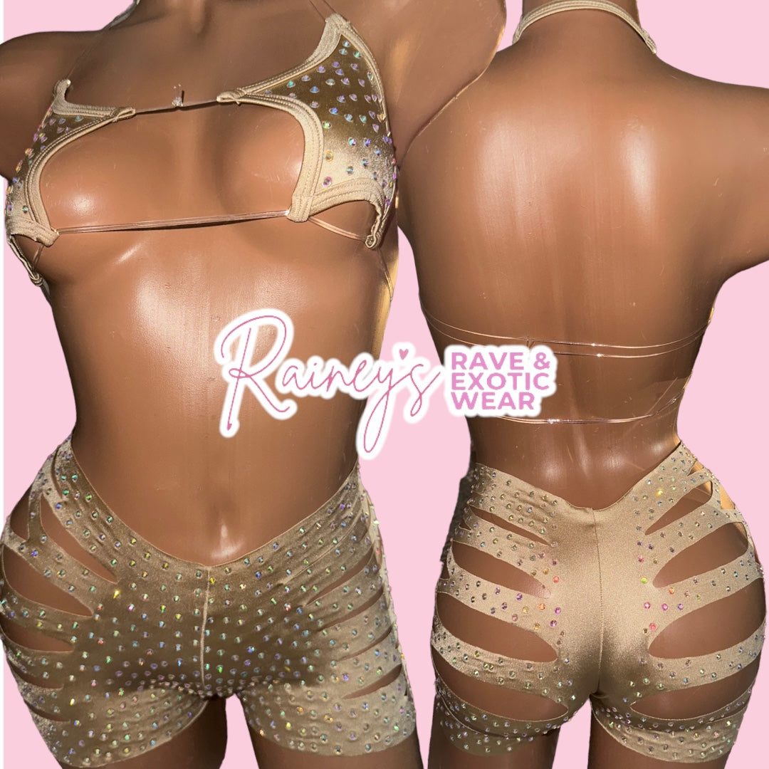 Tan Star Top Cut Shorts Set