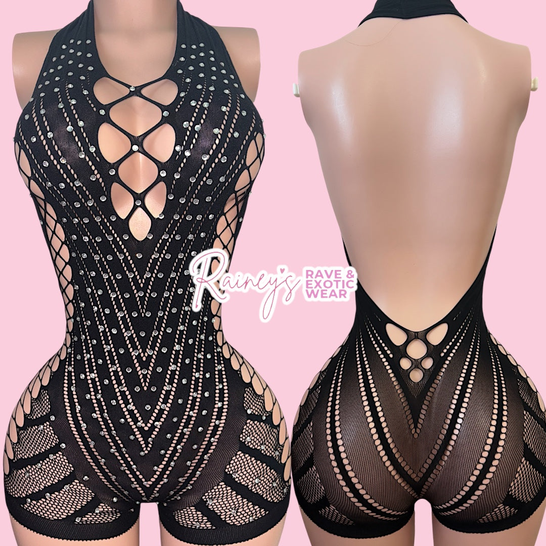 Black Fishnet Open Back Set