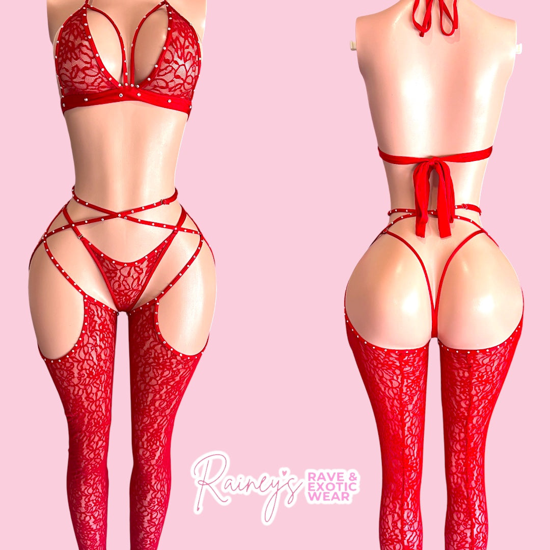 Red Lace Strap Set