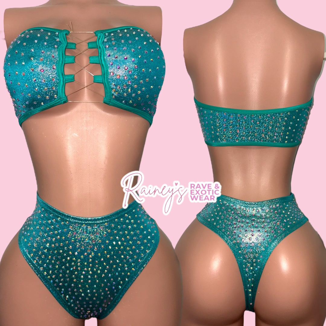 Mint Metallic High Waist Set