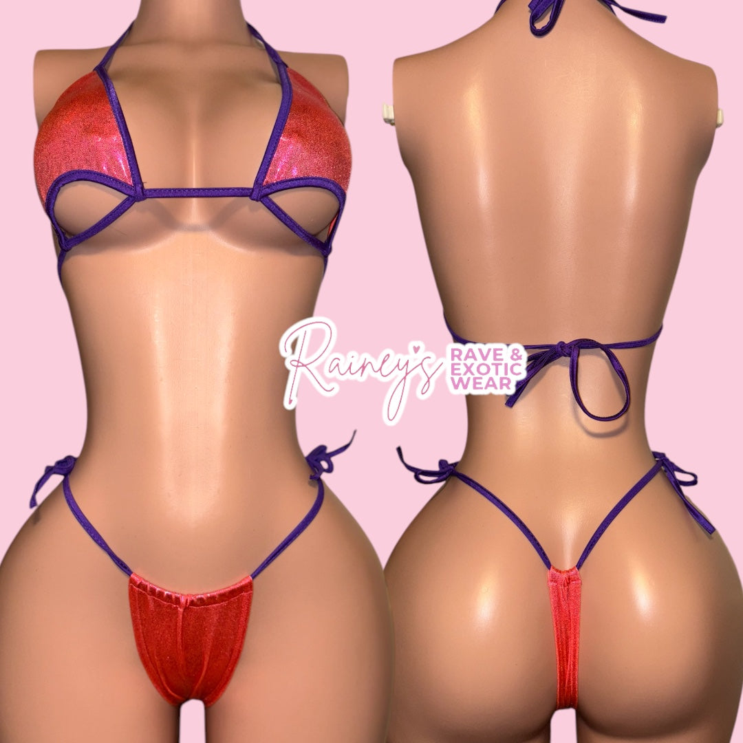 Pink Metallic/Purple Trim Thong Set