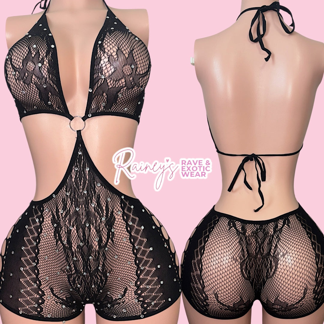 Black Oring Fishnet Set