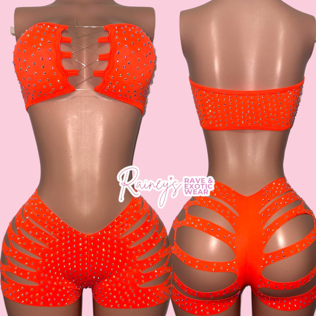 Orange Tube Top Cut Shorts Set