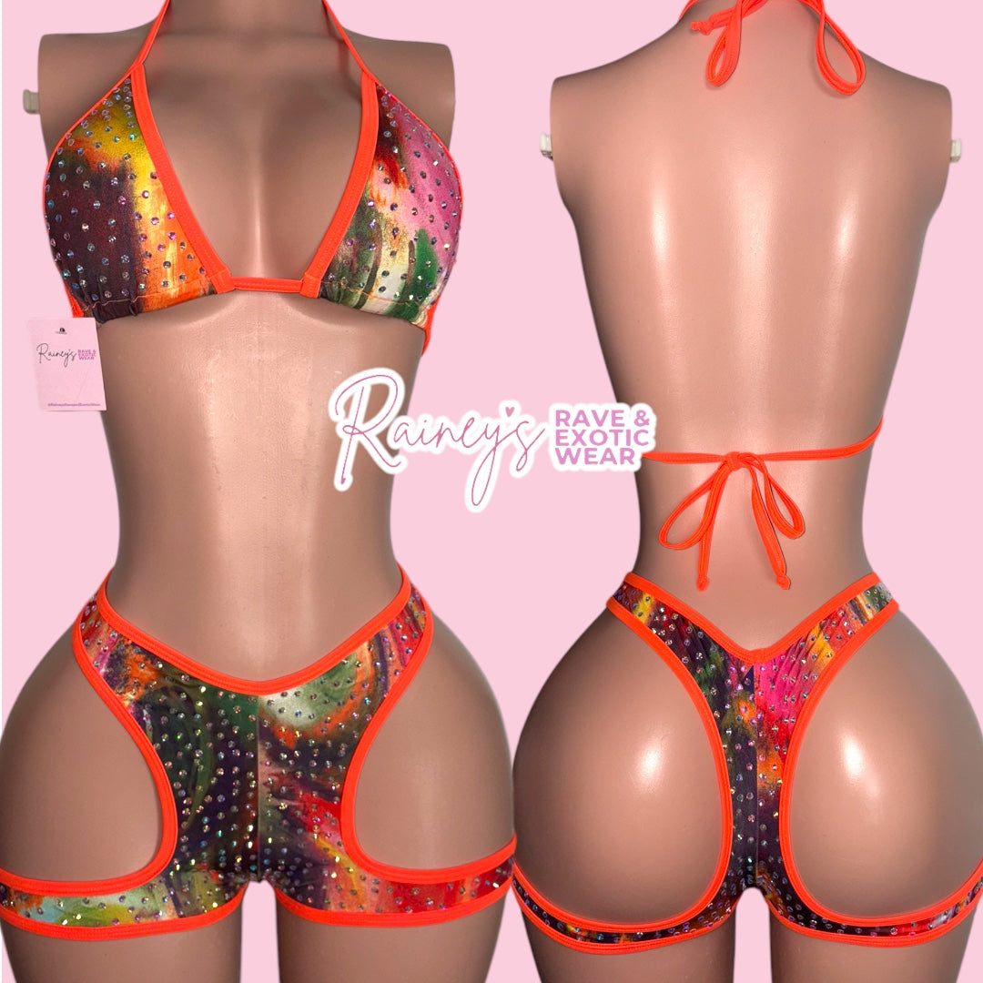 Orange Multicolored Capri Set