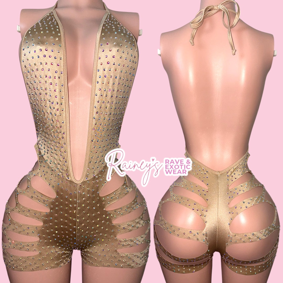 Tan One Piece Cut Short Set