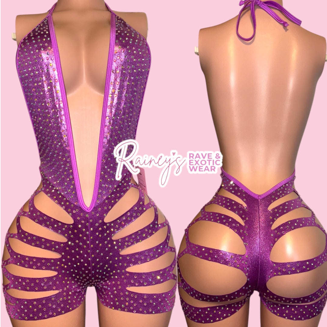 Purple Metallic One Piece Cut Shorts Set