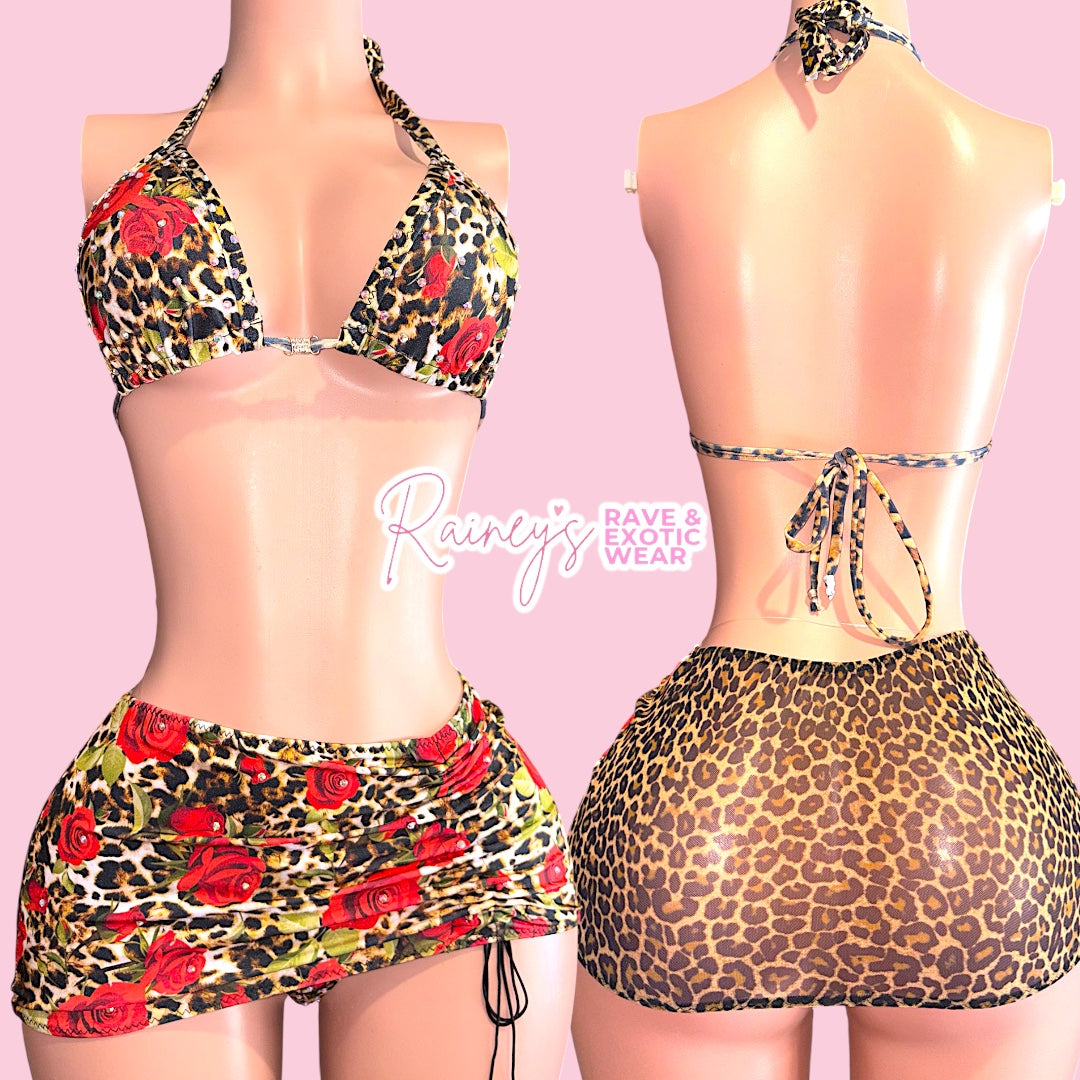 Cheetah Print Rose Skirt Set