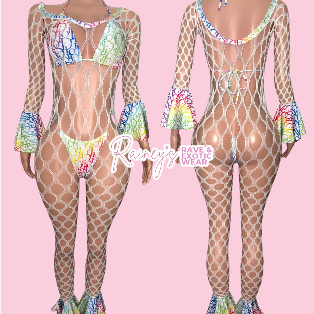 White/Multicolored Dior Fishnet Set