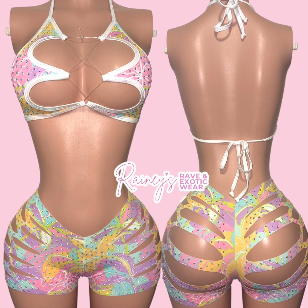 Multicolored Pastel Jasmine Top Cut Shorts Set