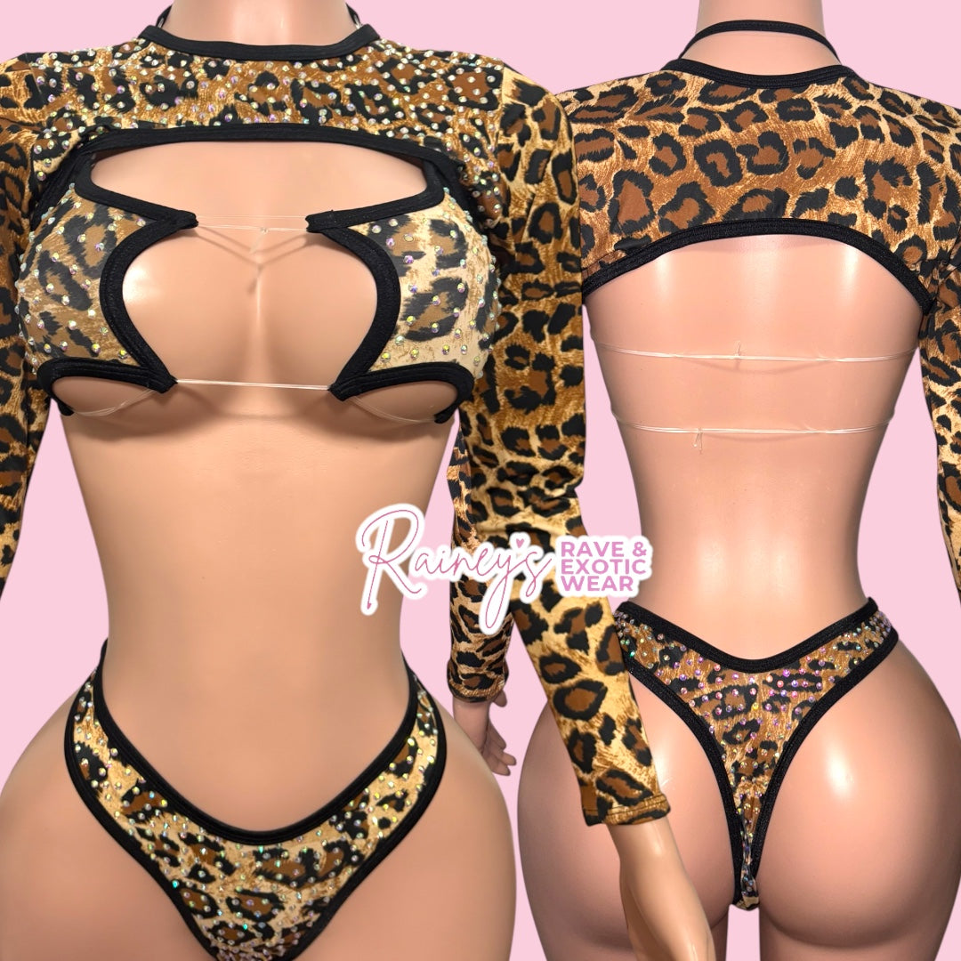 Cheetah Print Star Top Thong Set