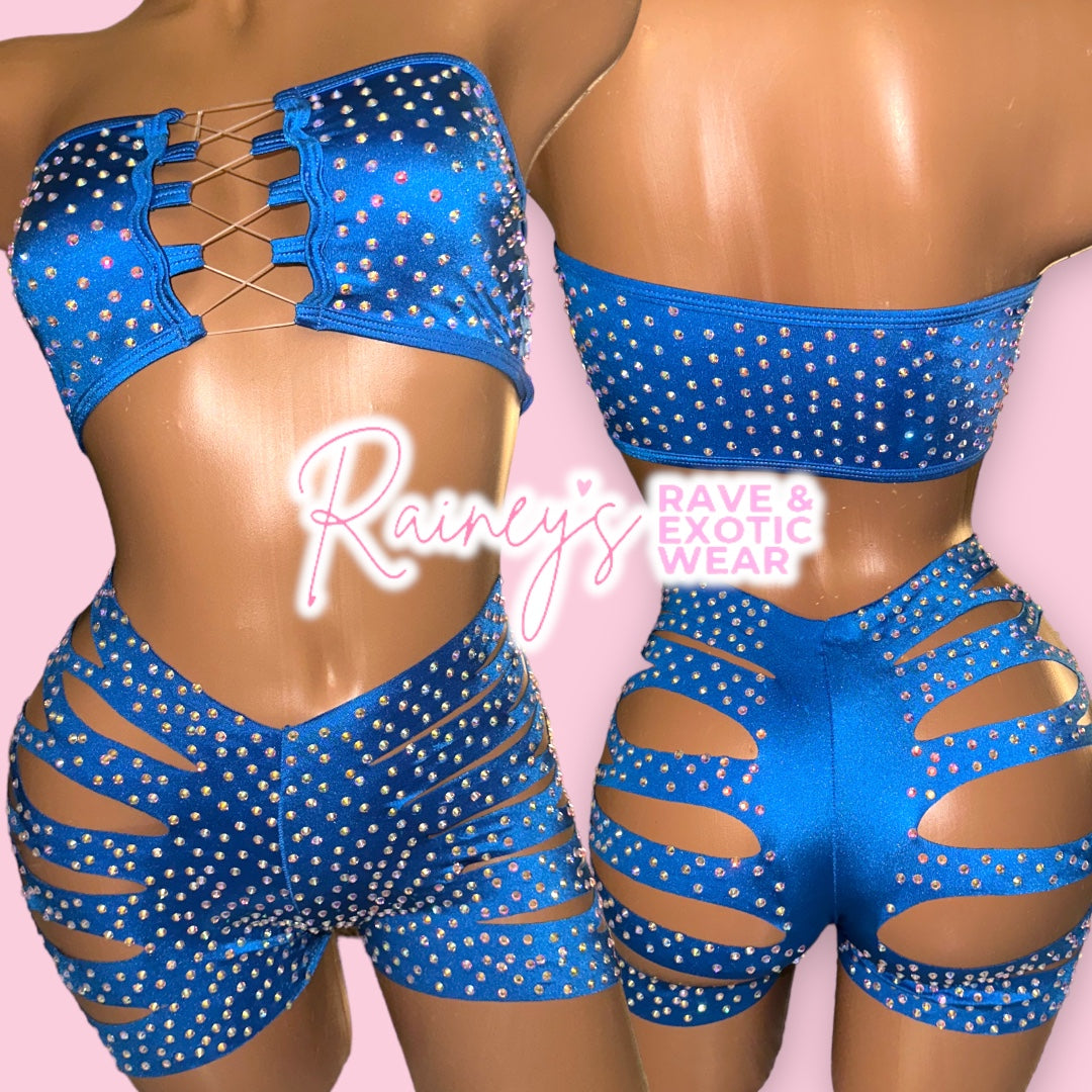 Blue (Dark) Tube Top Cut Shorts Set