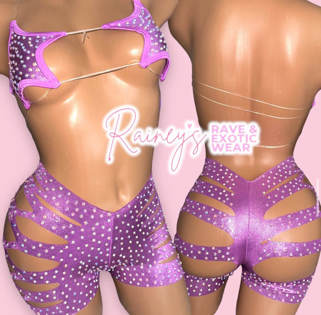 Purple Metallic Star Top Cut Shorts Set