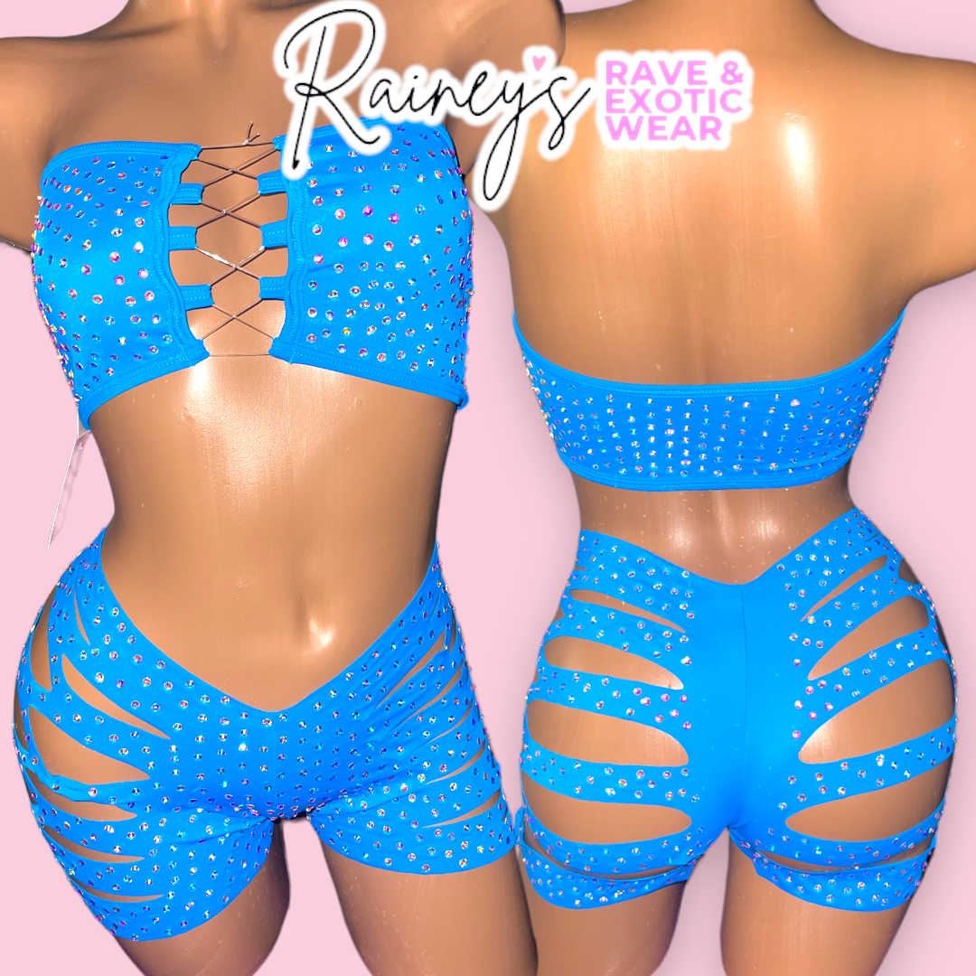 Blue (Turquoise) Tube Top Cut Shorts Set