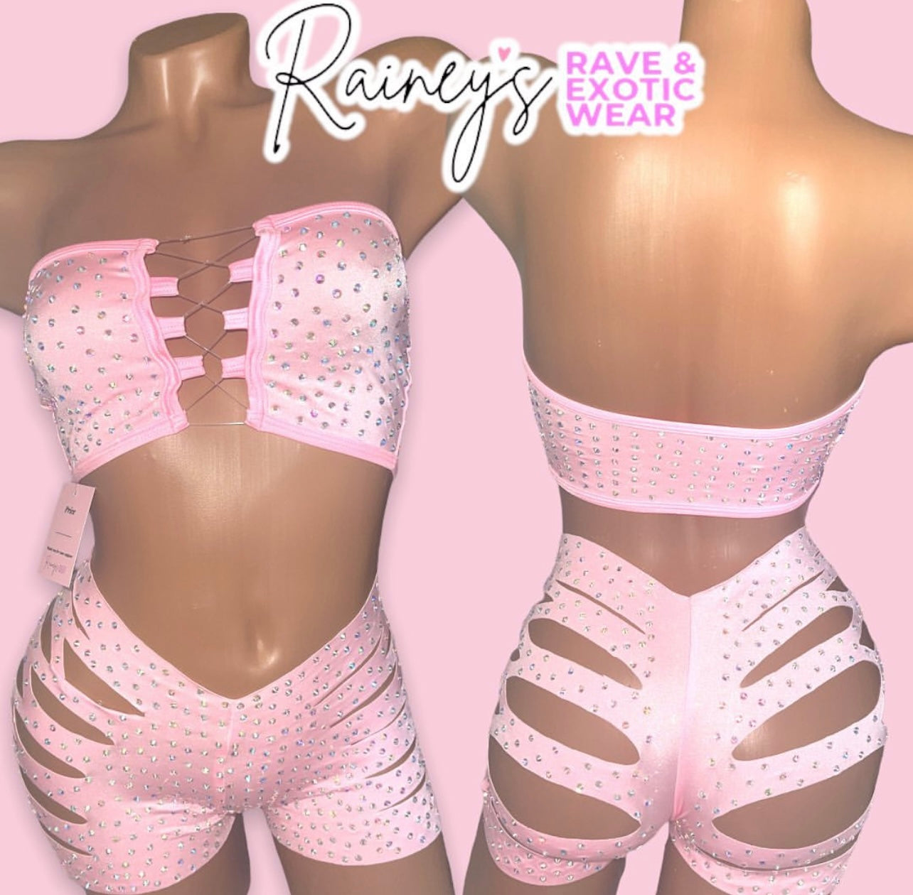 Pink Tube Top Cut Shorts Set