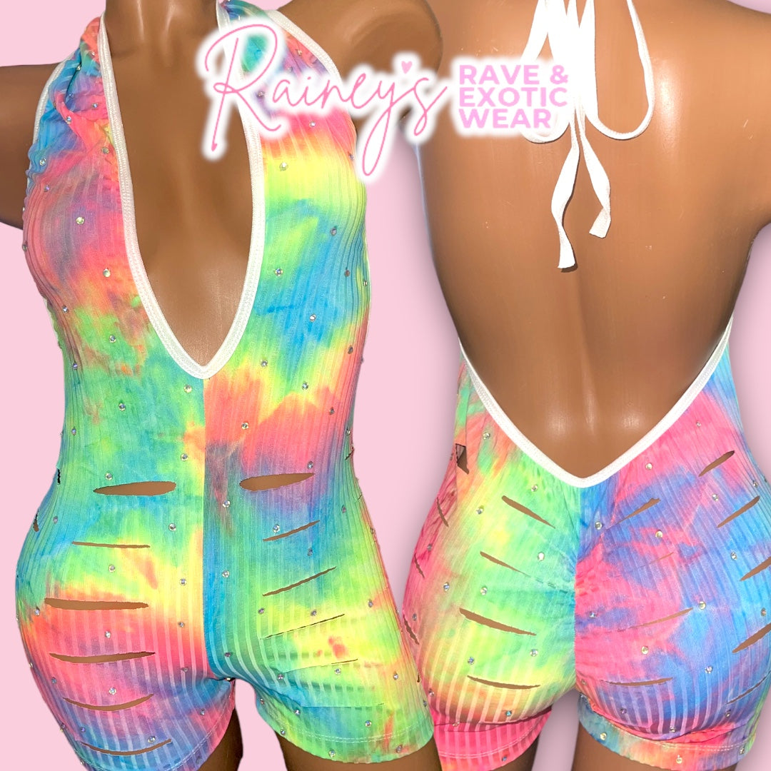 Tie Dye One Piece Cut Shorts Set