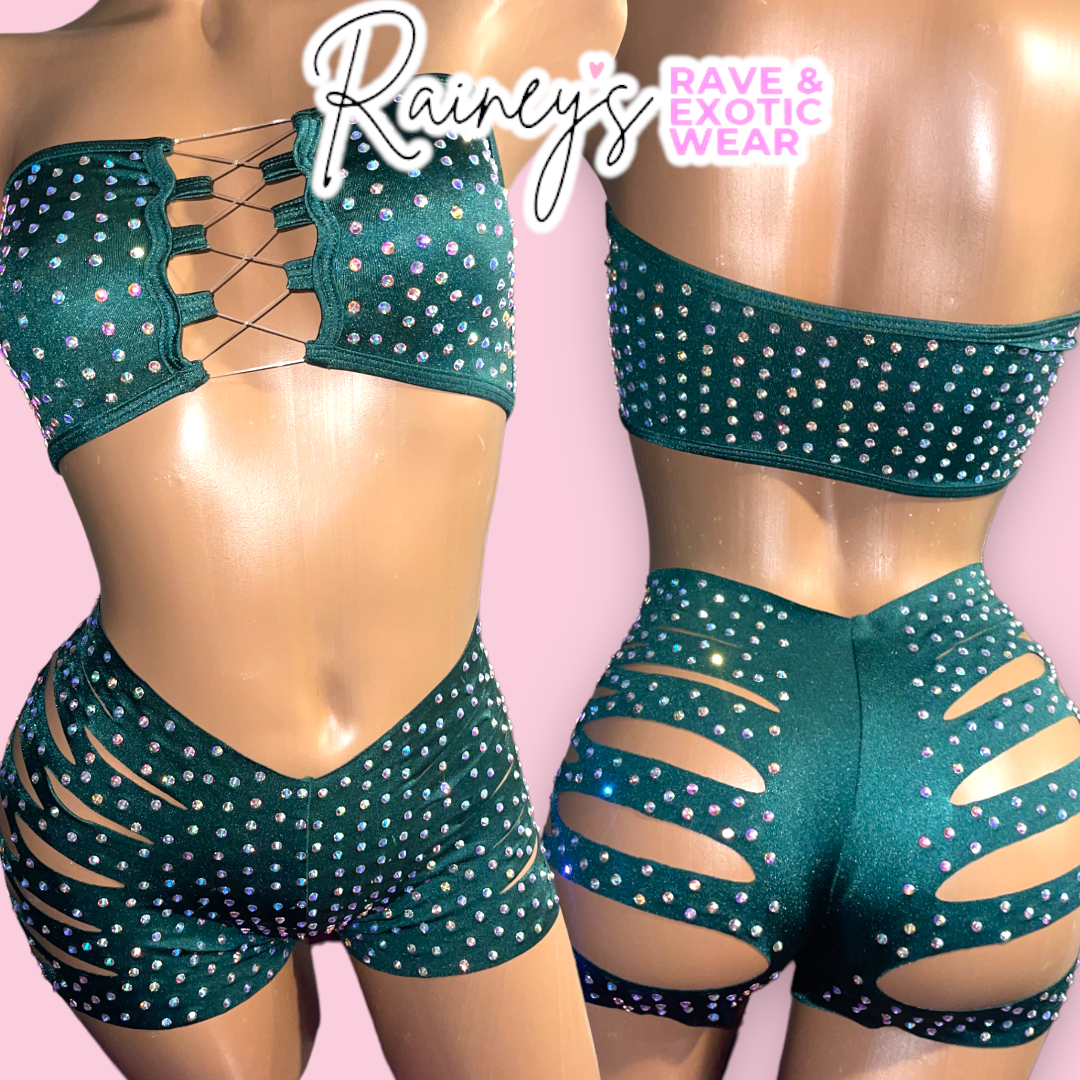 Green Tube Top Cut Shorts Set