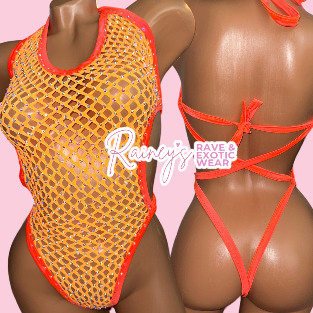 Orange Kailie Fishnet Set