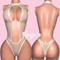 White Fishnet Halter One Piece Set