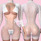 White Open Cheetah Fishnet Set