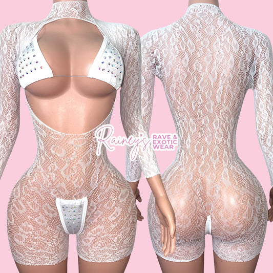 White Open Cheetah Fishnet Set