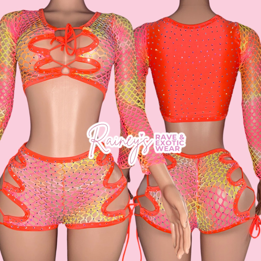 Orange Multicolored Long Sleeve Kira Set