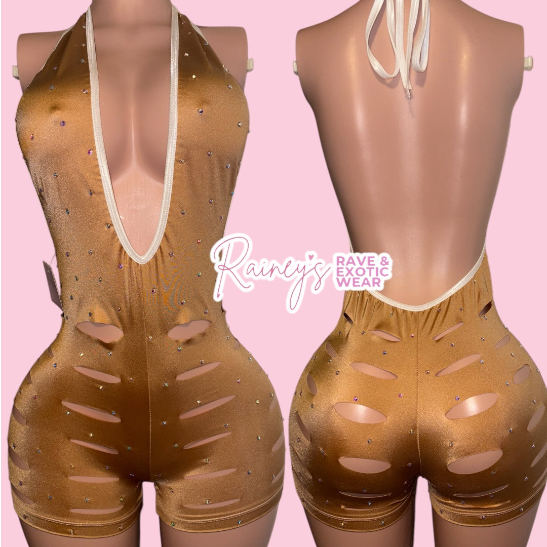 Tan One Piece Cut Shorts Set