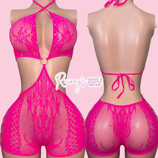 Pink Oring Fishnet Set