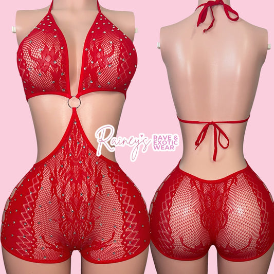 Red Oring Fishnet Set