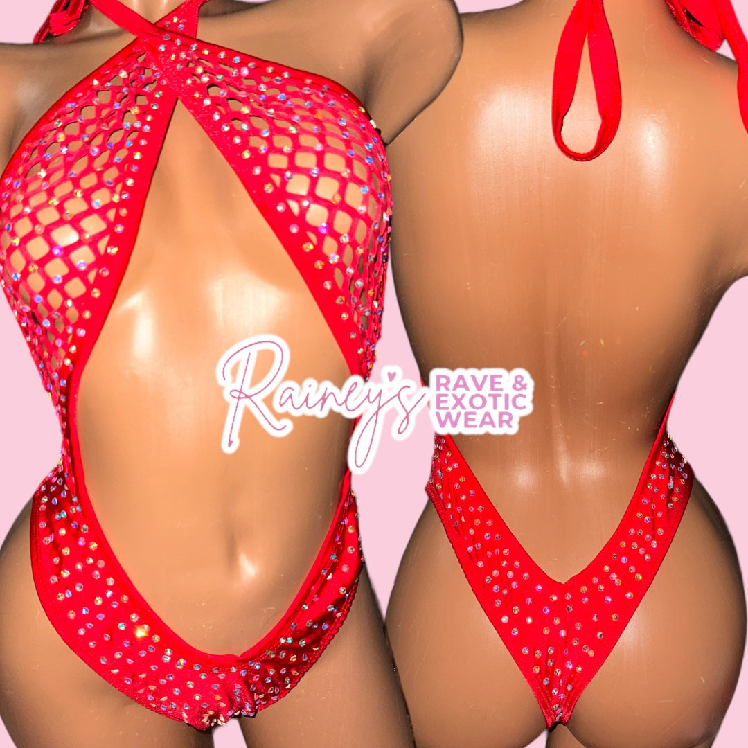 Red Fishnet Brandy Set