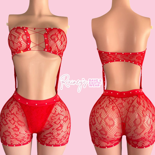 Red Fishnet Romper