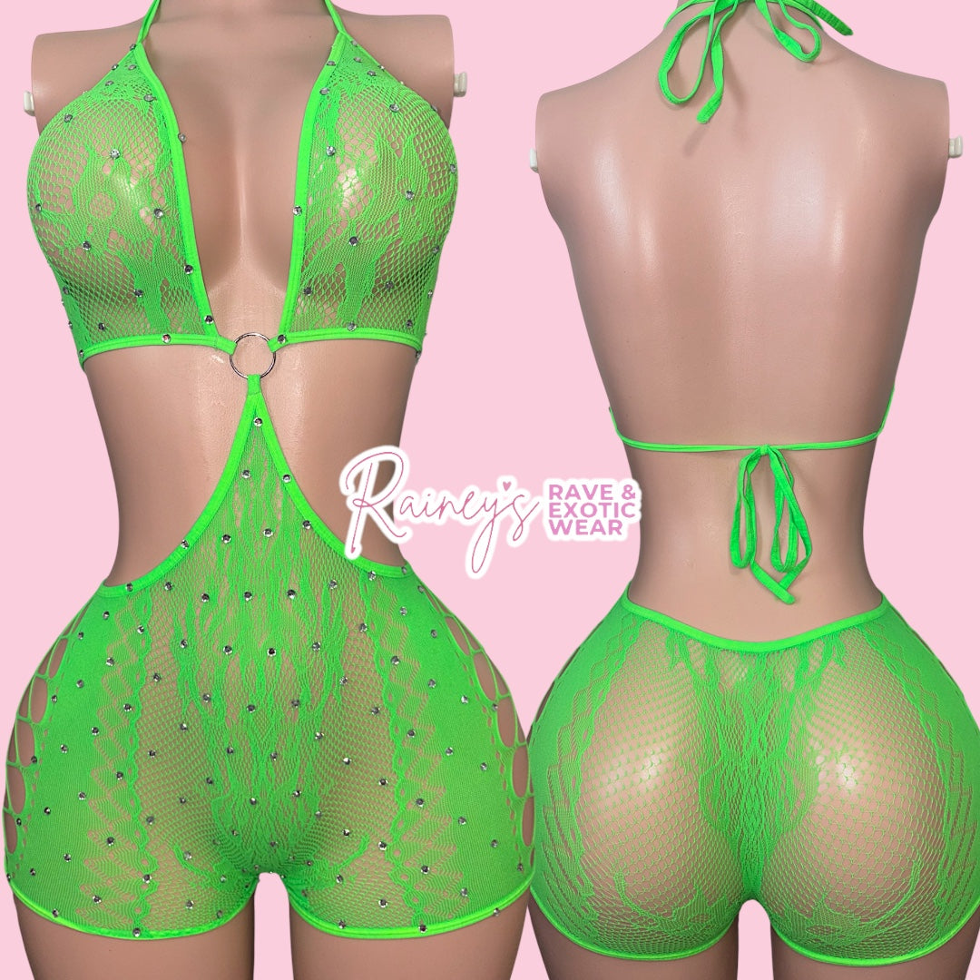 Green Oring Fishnet Set