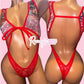 Red Lace/Multicolored Print Angel Set