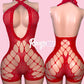 Red Halter Fishnet Set