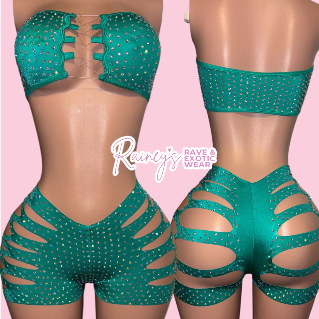 Mint Tube Top Cut Shorts Set