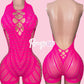 Pink Fishnet Open Back Set