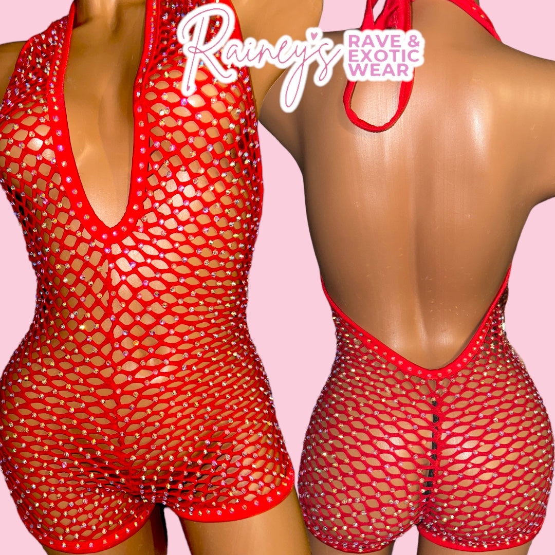 Red Lisa Fishnet Romper