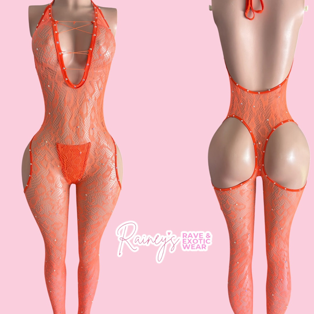 Orange Fishnet Set