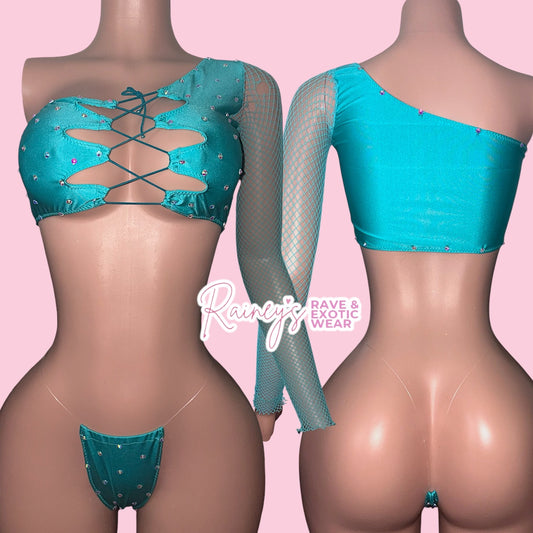 Blue One Sleeve Thong Set