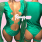 Green Fishnet Long Sleeve Set With Chaps