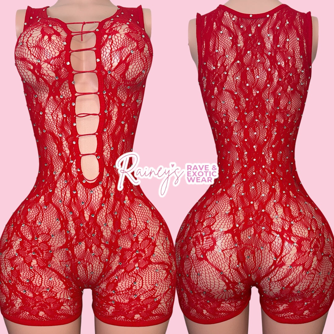 Red Lace Romper Set