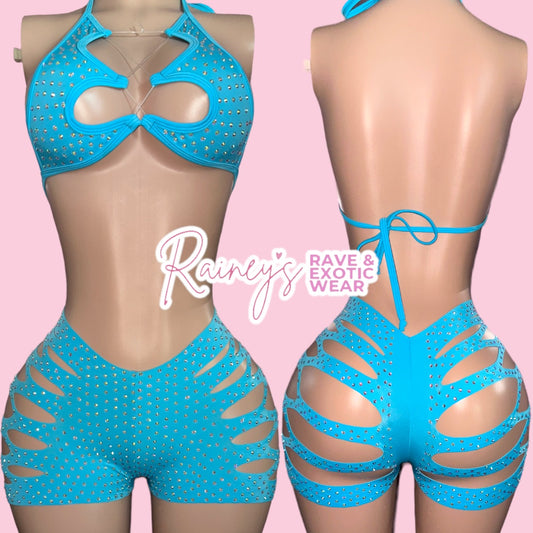 Blue (Turquoise) Jasmine Top Cut Shorts Set