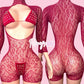 Maroon Open Cheetah Fishnet Set