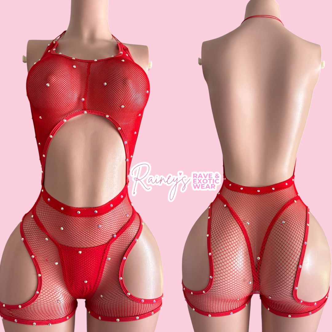 Red Fishnet Romper