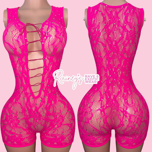 Pink Lace Romper Set