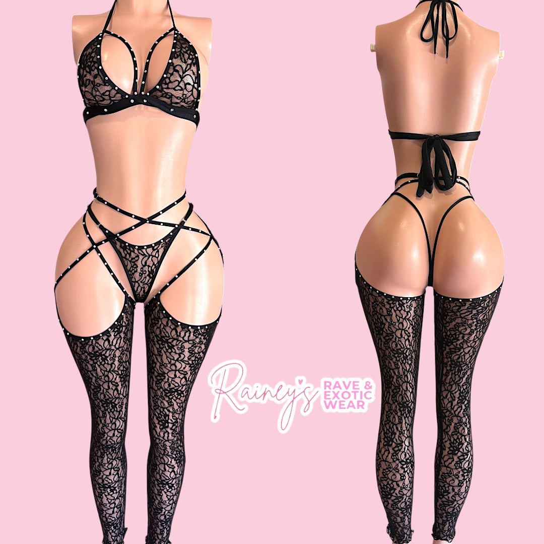 Black Fishnet Strap Set