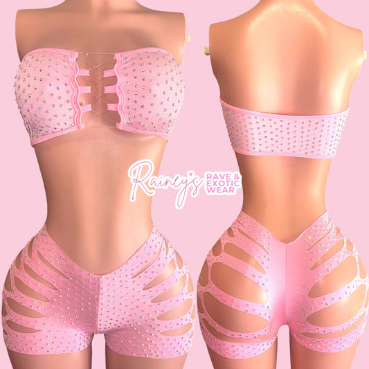 Pink Tube Top Cut Shorts Set