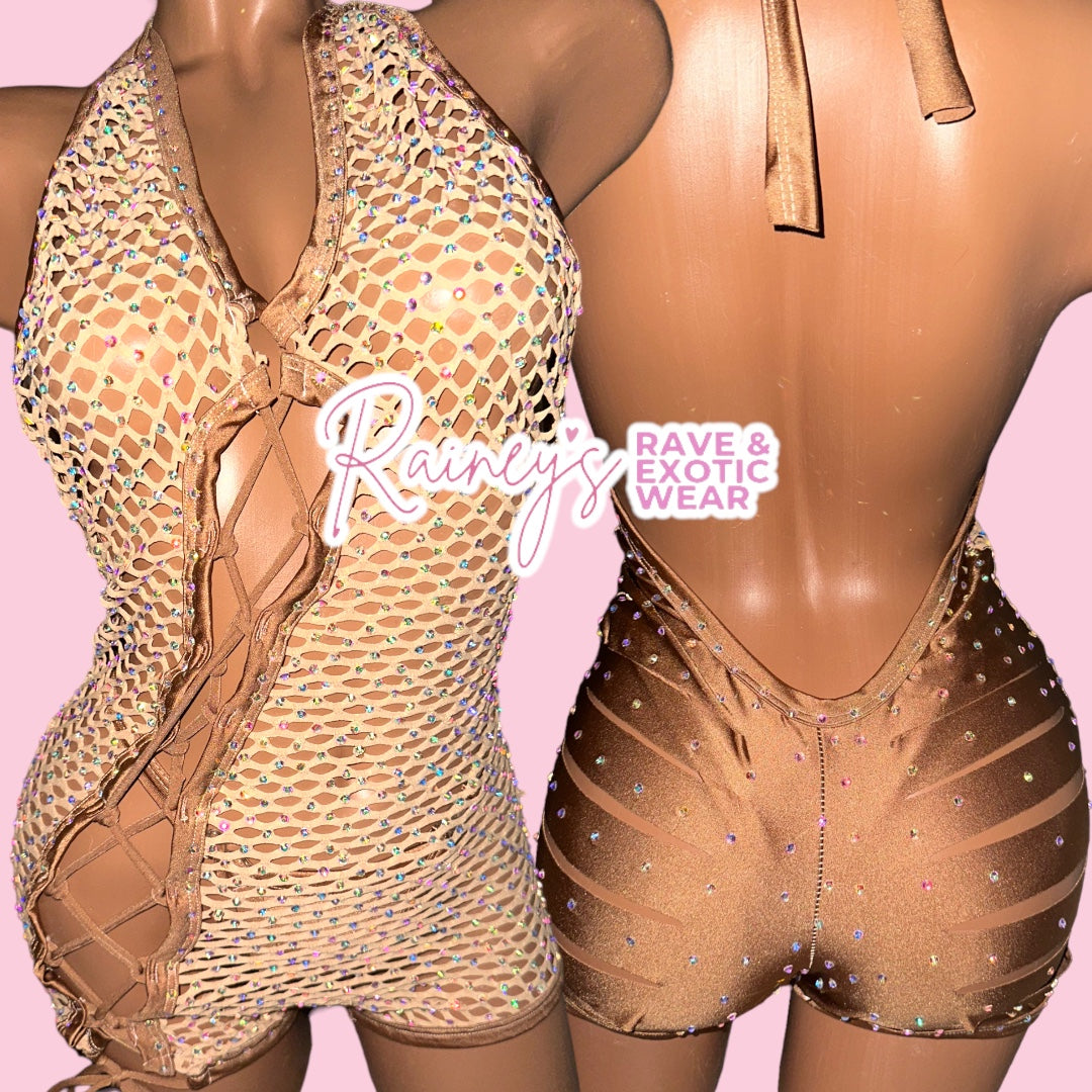 Tan Fishnet Asia Romper (MINOR FLAWS)